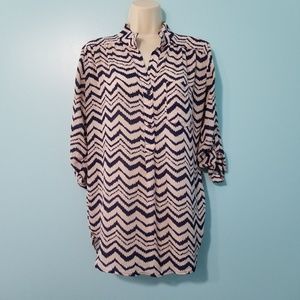 CALS Navy/Blush Abstract Tunic Blouse
